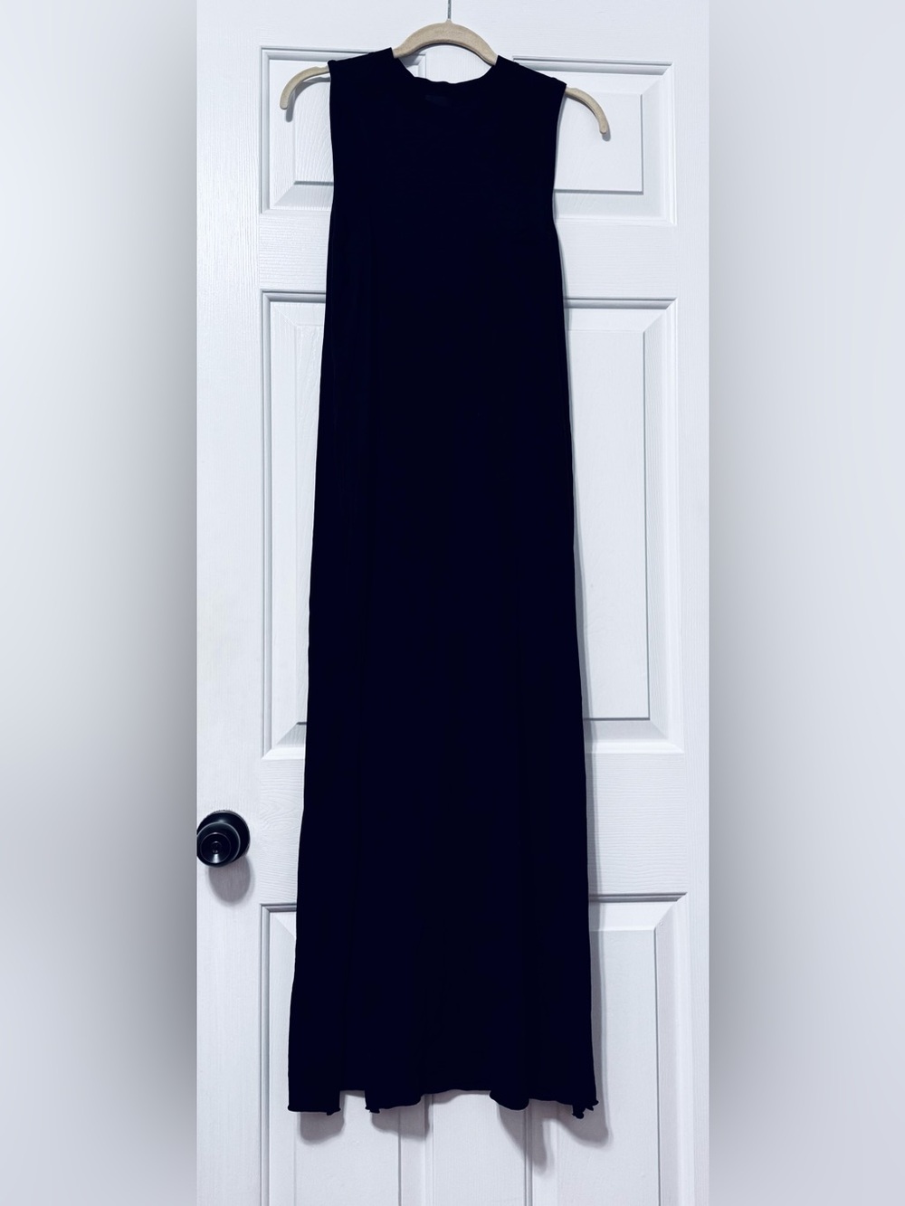 ATM Sleeveless Pima cotton Black Maxi Dress w side slits & front small pocket S